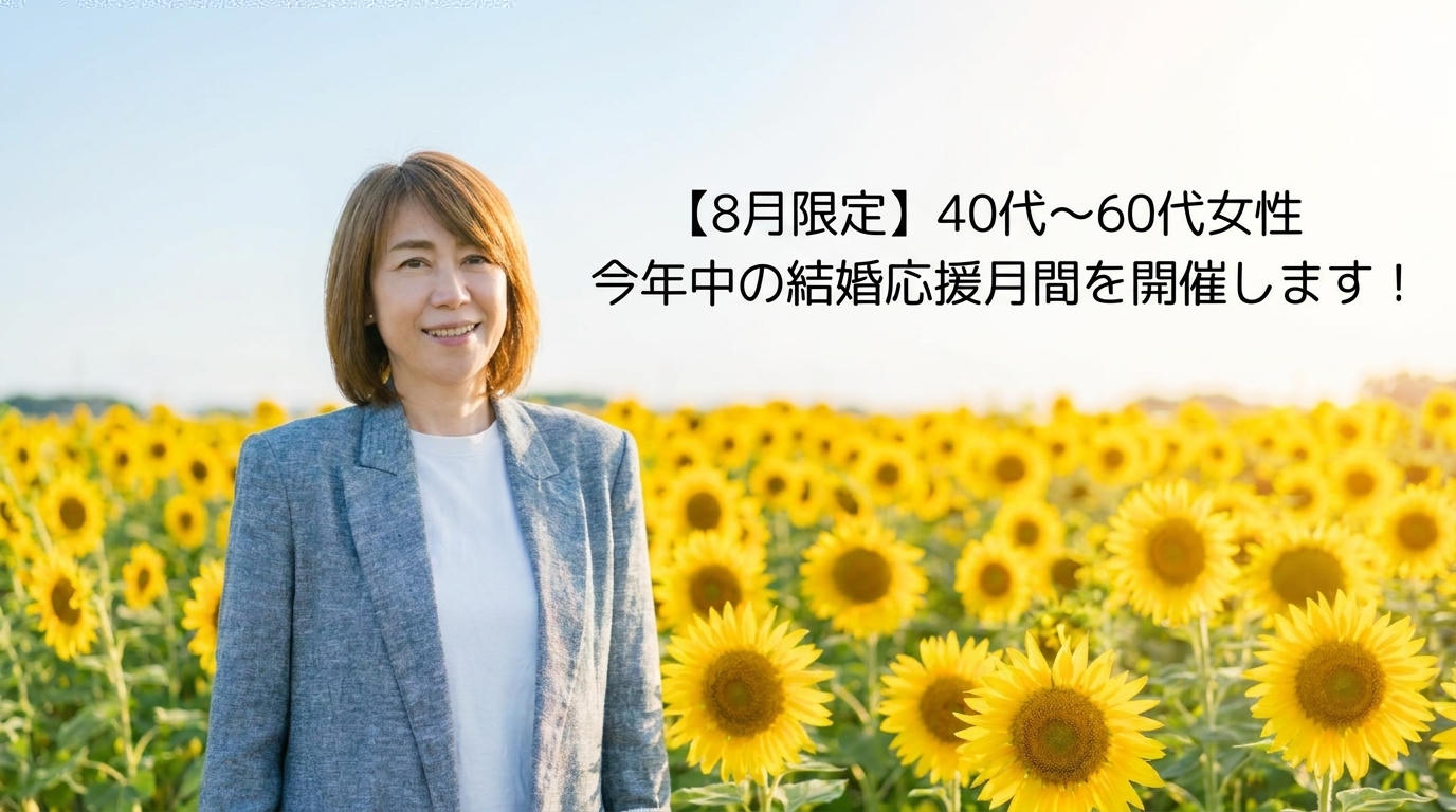 【8月限定】40代~60代女性 今年中の結婚応援月間を開催します